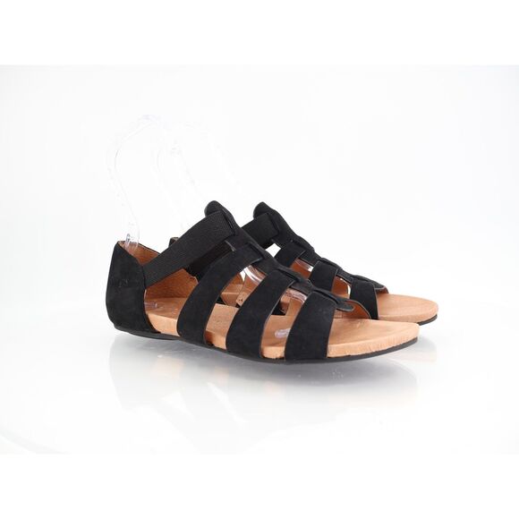 Gentle Souls Lennon Sandals Womens Size 10 Black Leather Gladiator Slip on Flats - Picture 1 of 11